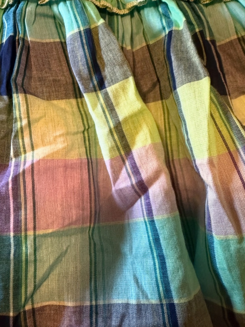 Blue, green and purple boho peasant plaid smocked cotton blouse NWT - Picture 4 of 10